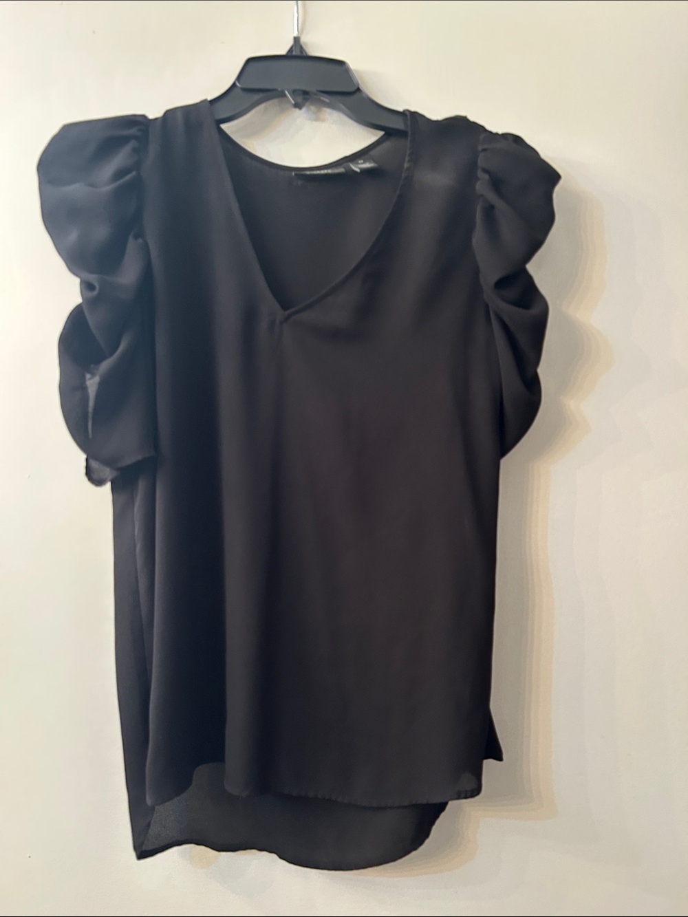 Halogen Black Puff Sleeve V-Neck Blouse